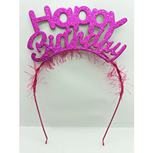 Happy Birthday İtalik Yazılı Fuşya Renk Metal Doğum Günü Tacı Tdrtr