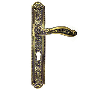 Antika Tarz Dekoratif Pirinç Ulu Model Desenli Yale, Dış Kapı Kolu - 354x57 Mm, Antik Tdrtr