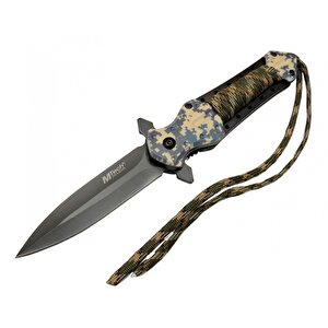 4262 Kamuflaj Kamp Çakı 21cm - Yarı Otomatik, İpli, Kemerlikli