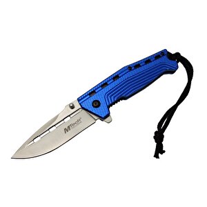 4-13-1 Mavi Kamp Çakı 19,5cm - Yarı Otomatik, Kemerlikli, İpli, Oluklu