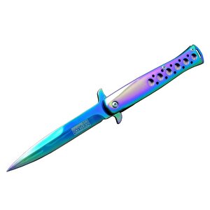 Tac-force 1111-d Titanyum Gökkuşağı Kamp Çakı 23 Cm - Metal Sap, Yarı Otomatik