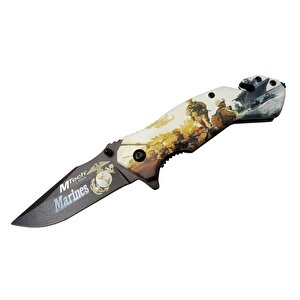 4 23 2 Marines Kurtarma / Kamp Çakı 20cm - Yarı Otomatik, Kemerlikli, Cam Kırma Ve İp Kesme Aparatlı