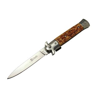 Fs 12461 Kahverengi  Çakı 23cm - Ejder İşlemeli Sap, Kemerlikli, Arkadan Tetikli