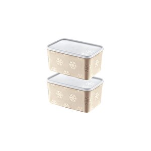 2'li Set No Frost Saklama Kabı Latte 2600 Ml