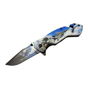 4 23 4 Air Force Kurtarma / Kamp Çakı 20cm - Yarı Otomatik, Kemerlikli, Cam Kırma Ve İp Kesme Aparatlı