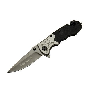 Browning 8-10 Siyah Kurtarma / Kamp Çakı 16,5cm - Yarı Otomatik, Cam Kırma Ve İp Kesme Aparatlı, Ok Figürlü Sap