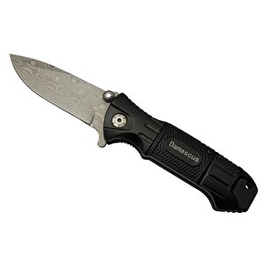 2-8 Damascus Kamp Çakı 20cm - Yarı Otomatik, Kemerlikli