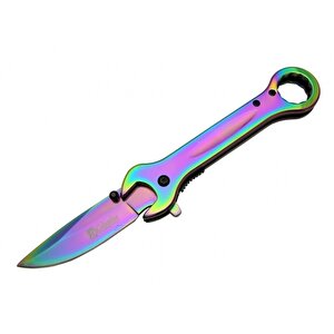 8000a Anahtar Görünümlü Renkli Kamp Çakı 19 Cm - Otomatik, Metal Sap