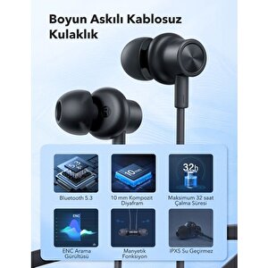 Enc Mikrofonlu Mıknatıslı Boyun Askılı Bluetooth Kulaklık Ipx5 5.2 Bt Tdrtr