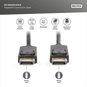 Displayport (dp) Bağlantı Kablosu, Dp Erkek - Dp Erkek, 3 Metre, Kilit Mekanizmalı, Dp, 1.2 Uyumlu, Ul, Siyah Renk Tdrtr