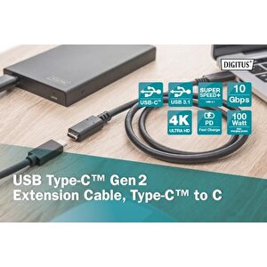 Digitus Usb Tip C Gen2 Uzatma Kablosu, Tip-c Erkek  Tip-c Dişi, 0.7 Metre, Gen2, 5a, 10gb, 3.1 Versiyon, Siyah Renk Digitus Usb Ty