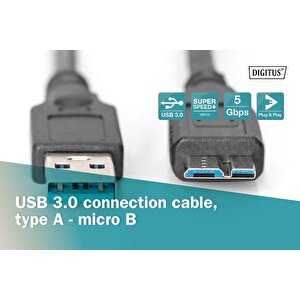 Usb 3.0 Bağlantı Kablosu, Usb A Erkek - Usb Micro B Erkek, 1 Metre, Awg 28, Usb 3.0 Uyumlu, Ul, Siyah Renk Tdrtr