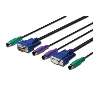 Kvm (keyboard/video Monitor/mouse) İçin Ahtapot Kablo, 3 Metre, Siyah Renk, 1 X Vga Dişi, 1 Vga Erkek, 2 X Ps/2 Klavye Erkek, 2 X