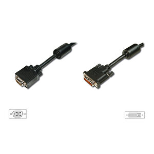Dvi - Vga Bağlantı Kablosu, Dvi-i (24+5) Erkek &lt;==&gt; Vga (hd15) Erkek, Dvi-i Dual Link, 2 Metre, Ul, Siyah Renk