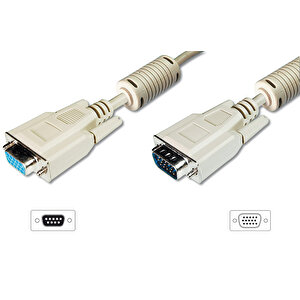 Vga Monitör Uzatma Kablosu, Dsub 15 Erkek &lt;=&gt; Dsub 15 Dişi, 3coax/7c, 2 X Ferrite Filtre, Awg 28, 1.80 Metre, Bej Renk Tdrtr