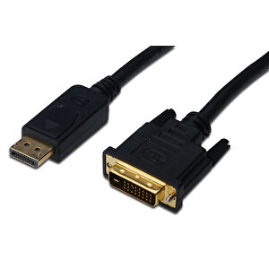 Displayport (dp)  Dvi Kablosu, Dp Erkek - Dvi (24+1) Erkek, 2 Metre, Dp 1.1 Uyumlu, Awg28, 2x Zırhlı, Ul, Siyah Renk Tdrtr
