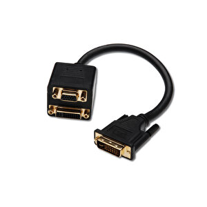 Dvi Y-splitter Kablosu, Dvi-i, (24+5), Erkek  Dvi-i (24+5), Dişi + Hd15, Dişi, 0.20 Metre, Altın Kaplama, Siyah Renk Tdrtr