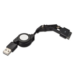 3 In 1 Makaralı Kablo, Samsung 30pin Erkek  Micro Usb B Erkek + Mini Usb B Erkek + Usb A, 0.75 Metre, Usb 2.0 Uyumlu, Awg30, 2x Zı