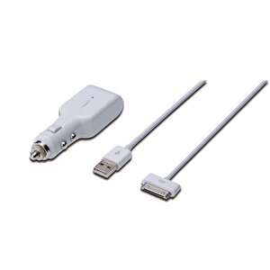 Digitus Usb Araç İçi Çakmaklık Şarj Adaptörü  Ve Şarj Kablosu,  1 X Usb Port, Giriş: 12-24v Çıkış: 5v + Apple 30pin Erkek - Usb A