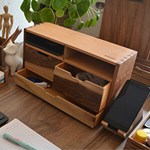 Desna Üç Katlı Çekmeceli Kırtasiye Saklama Rafı - Model 2 - 340mm X 200mm X 120mm - Woodsaka