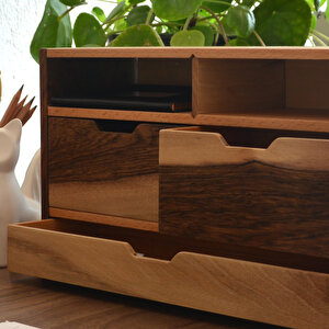 Desna Üç Katlı Çekmeceli Kırtasiye Saklama Rafı - Model 2 - 340mm X 200mm X 120mm - Woodsaka