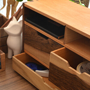 Desna Üç Katlı Çekmeceli Kırtasiye Saklama Rafı - Model 2 - 340mm X 200mm X 120mm - Woodsaka