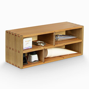 İki Katlı Açık Raf - Bölümlü - 340mm X 130mm X 120mm - Woodsaka