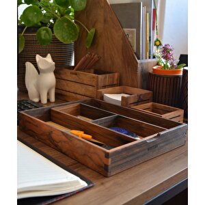 Yoi Ayarlanabilir Masaüstü Organizer & Aksesuar Kutusu - Ceviz Ağacından - 262mm X 202mm X 40mm - Woodsaka
