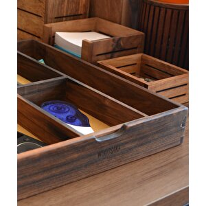 Woodsaka Yoi Ayarlanabilir Masaüstü Organizer & Aksesuar Kutusu - Ceviz Ağacından - 262mm X 202mm X 40mm - Woodsaka