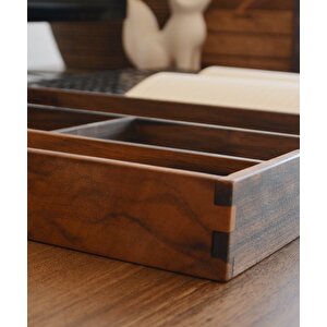 Woodsaka Yoi Ayarlanabilir Masaüstü Organizer & Aksesuar Kutusu - Ceviz Ağacından - 262mm X 202mm X 40mm - Woodsaka