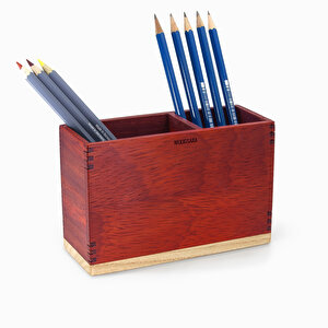 Bölümlü Kalemlik - Paduk Ve Akça Ağaçlarından - 150mm X 60mm X 102mm - Woodsaka