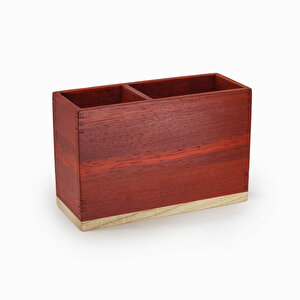 Bölümlü Kalemlik - Paduk Ve Akça Ağaçlarından - 150mm X 60mm X 102mm - Woodsaka