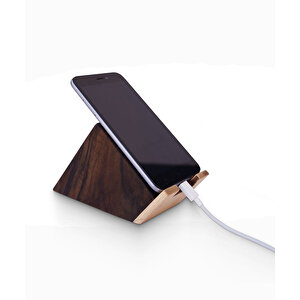 Blok Telefon Standı - Ceviz Ve Akça - 126mm X 75mm - Woodsaka