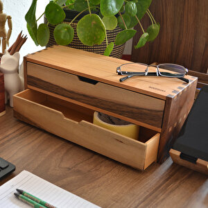 İki Katlı Çekmeceli Mini Dolap - 340mm X 130mm X 120mm - Woodsaka