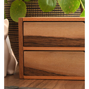 İki Katlı Çekmeceli Mini Dolap - 340mm X 130mm X 120mm - Woodsaka