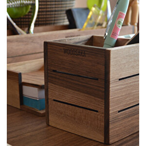 3line Ahşap Kalem Kutusu - Ceviz - 88mm X 75mm X 87mm - Woodsaka