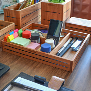 Woodsaka 3line Sade Organizer & Aksesuar Kutusu - Kiraz Ağacından