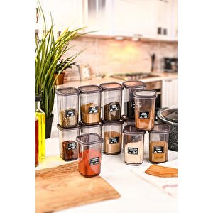 Mithra Life 12 Adet 450 Ml Sızdırmaz Kapak Antrasit Baharatlık Saklama Kabı I Etiket Hediyeli Mit1135