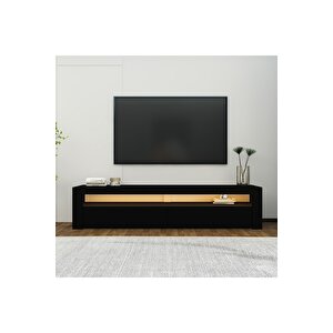 Batı Led Işıklı, 2 Kapaklı Tv Ünitesi, Tv Sehpası Siyah Siyah