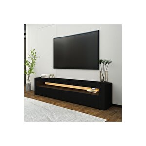 Batı Led Işıklı, 2 Kapaklı Tv Ünitesi, Tv Sehpası Siyah Siyah
