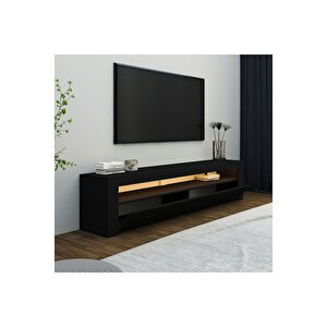 Batı Led Işıklı, 2 Kapaklı Tv Ünitesi, Tv Sehpası Siyah