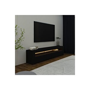 Batı Led Işıklı, 2 Kapaklı Tv Ünitesi, Tv Sehpası Siyah