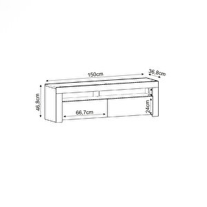 Batı LED Işıklı 2 Kapaklı TV Sehpası – 150 cm – Minimal Tasarım, Düz Siyah