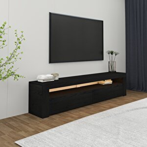 Batı LED Işıklı 2 Kapaklı TV Sehpası – 150 cm – Minimal Tasarım, Ahşap Siyah