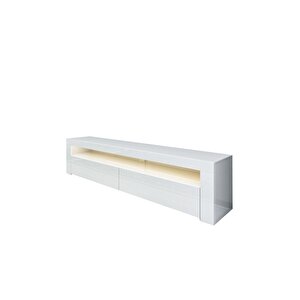 Batı Led Işıklı, 2 Kapaklı Tv Ünitesi, Tv Sehpası Parlak Beyaz