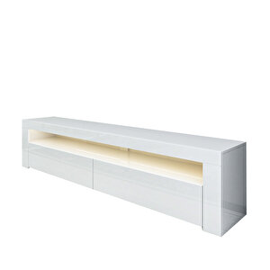 Batı LED Işıklı 2 Kapaklı TV Sehpası – 150 cm – Minimal Tasarım, Parlak Beyaz