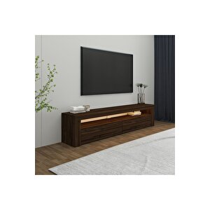 Batı Led Işıklı, 2 Kapaklı Tv Ünitesi, Tv Sehpası Ceviz