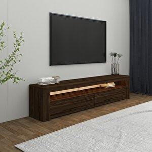 Batı LED Işıklı 2 Kapaklı TV Sehpası – 150 cm – Minimal Tasarım, Ceviz