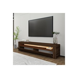 Batı Led Işıklı, 2 Kapaklı Tv Ünitesi, Tv Sehpası Ceviz