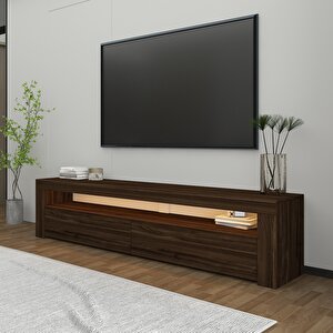 Batı LED Işıklı 2 Kapaklı TV Sehpası – 150 cm – Minimal Tasarım, Ceviz